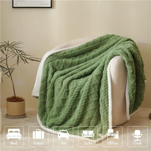 Soft Sherpa Fleece Throw Blanket Plush Cozy Warm Reversible Couch Bed Green 30x4 - Picture 5 of 7